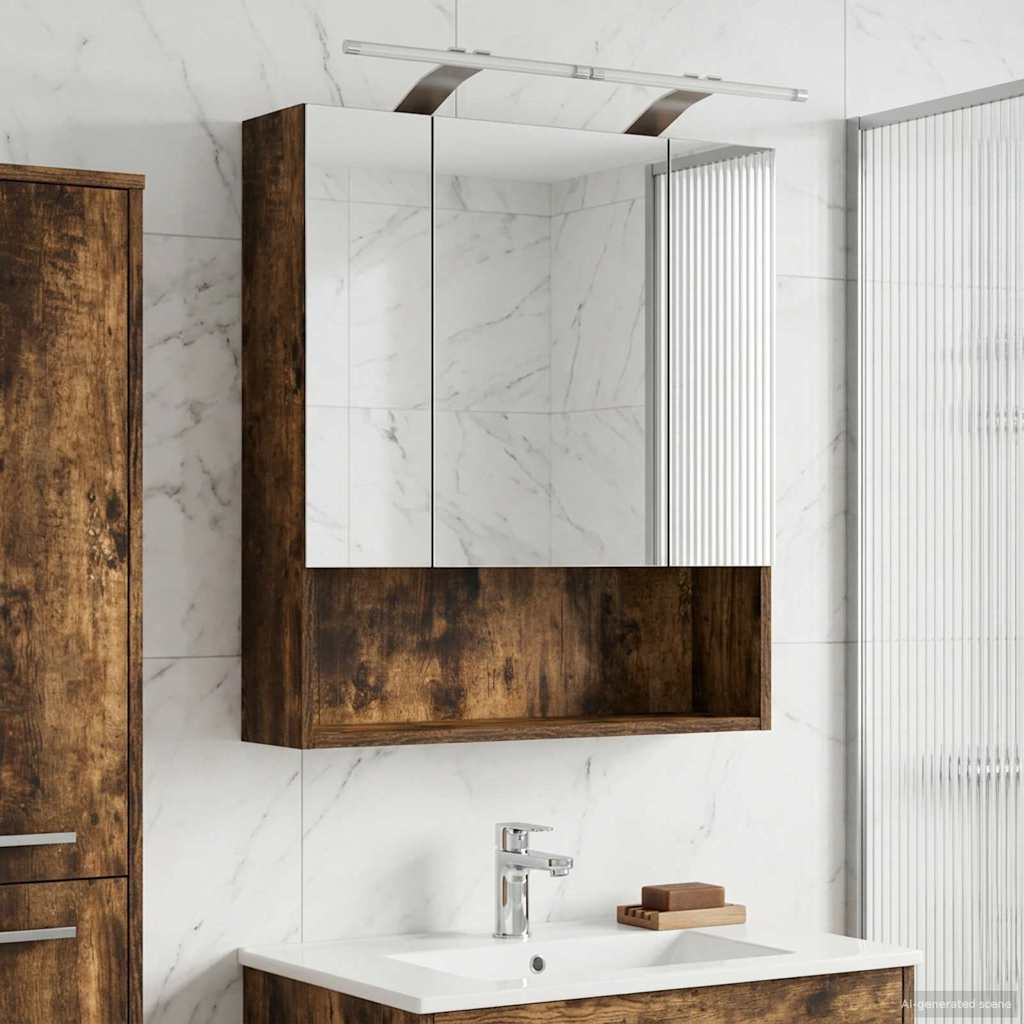 Bathroom Mirror Cabinet with Shelf Smoked Oak 60 x 14.5 x 70 cm