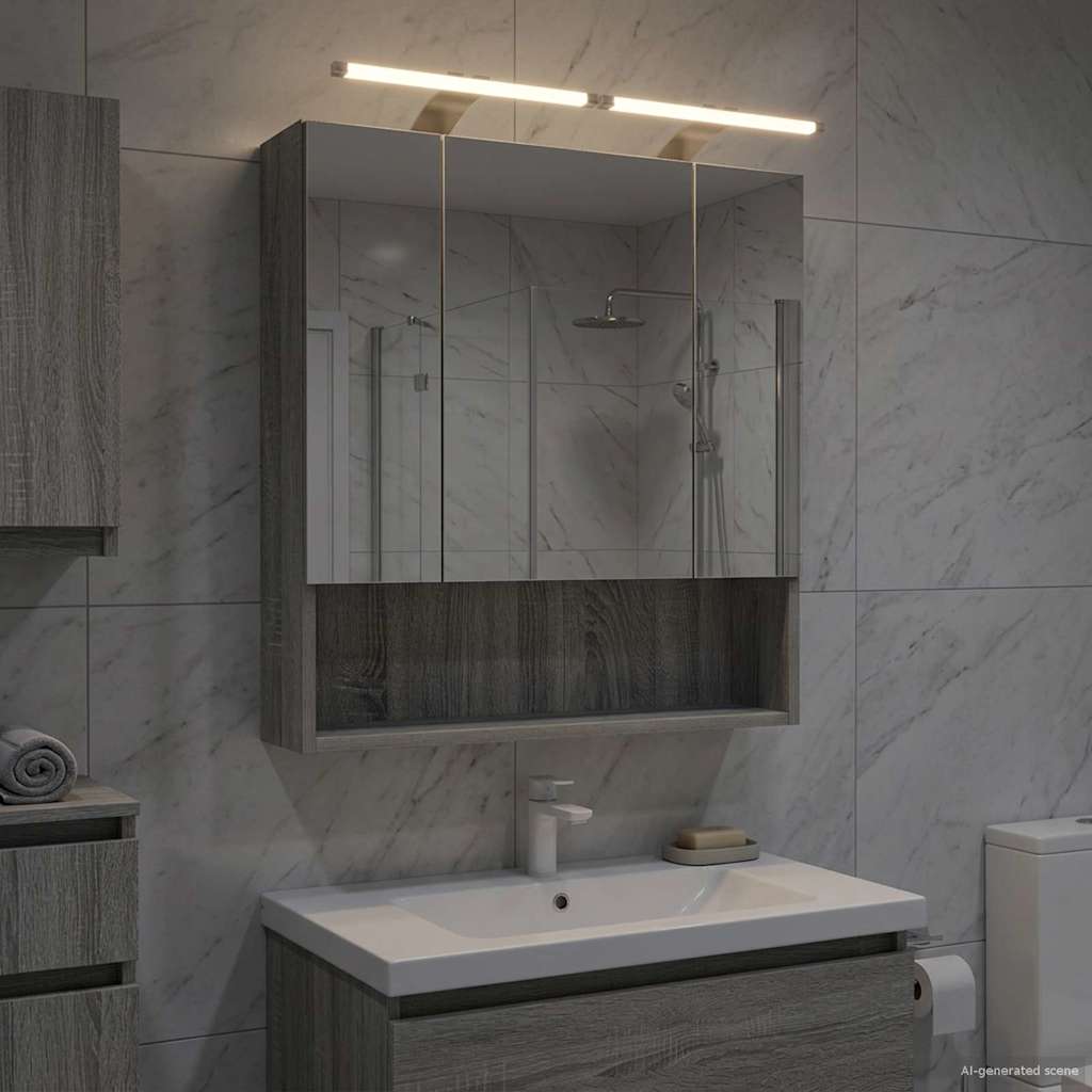 Bathroom Mirror Cabinet with Door Grey Sonoma 60 x 14.5 x 70 cm
