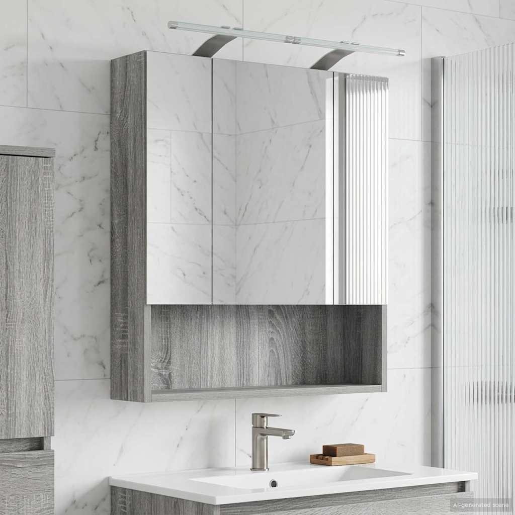 Bathroom Mirror Cabinet with Door Grey Sonoma 60 x 14.5 x 70 cm