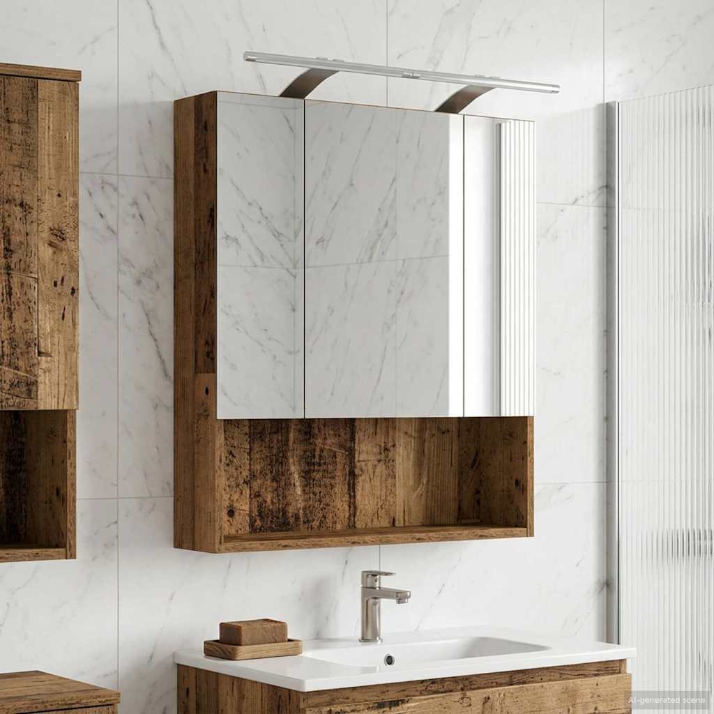 Bathroom Mirror Cabinet with Shelf Old Wood 60 x 14.5 x 70 cm