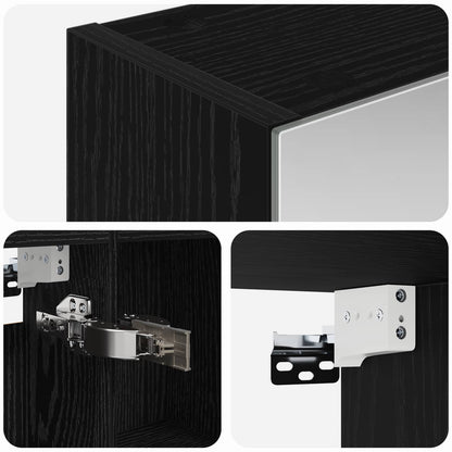 Bathroom Mirror Cabinet with Shelf Black Oak 50 x 14.5 x 70 cm