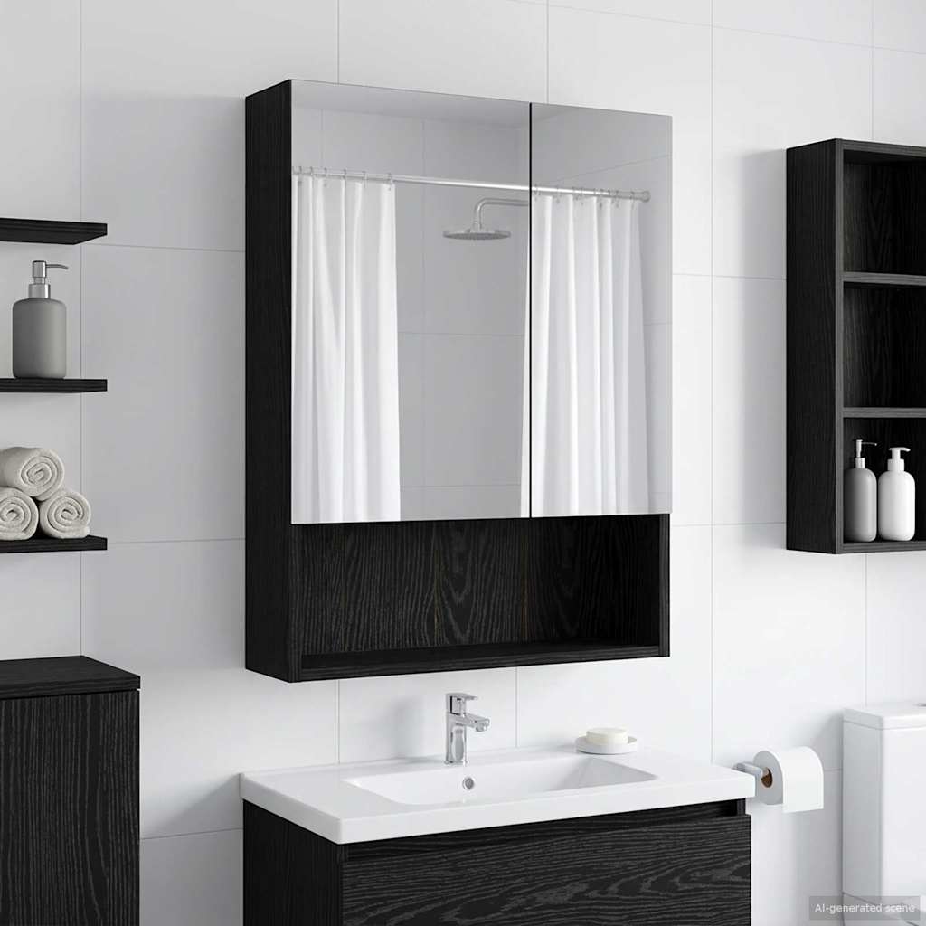 Bathroom Mirror Cabinet with Shelf Black Oak 50 x 14.5 x 70 cm