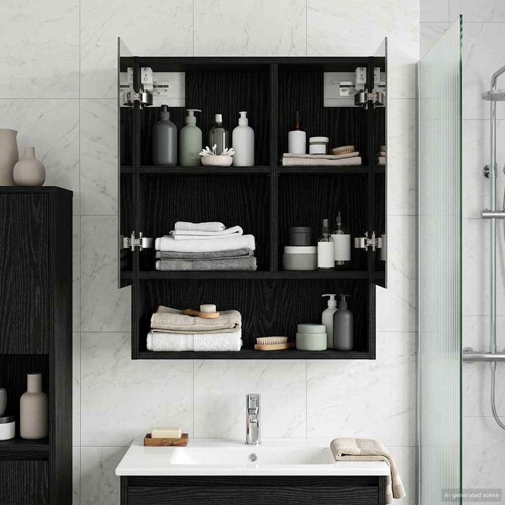 Bathroom Mirror Cabinet with Shelf Black Oak 50 x 14.5 x 70 cm
