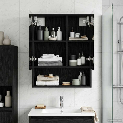 Bathroom Mirror Cabinet with Shelf Black Oak 50 x 14.5 x 70 cm