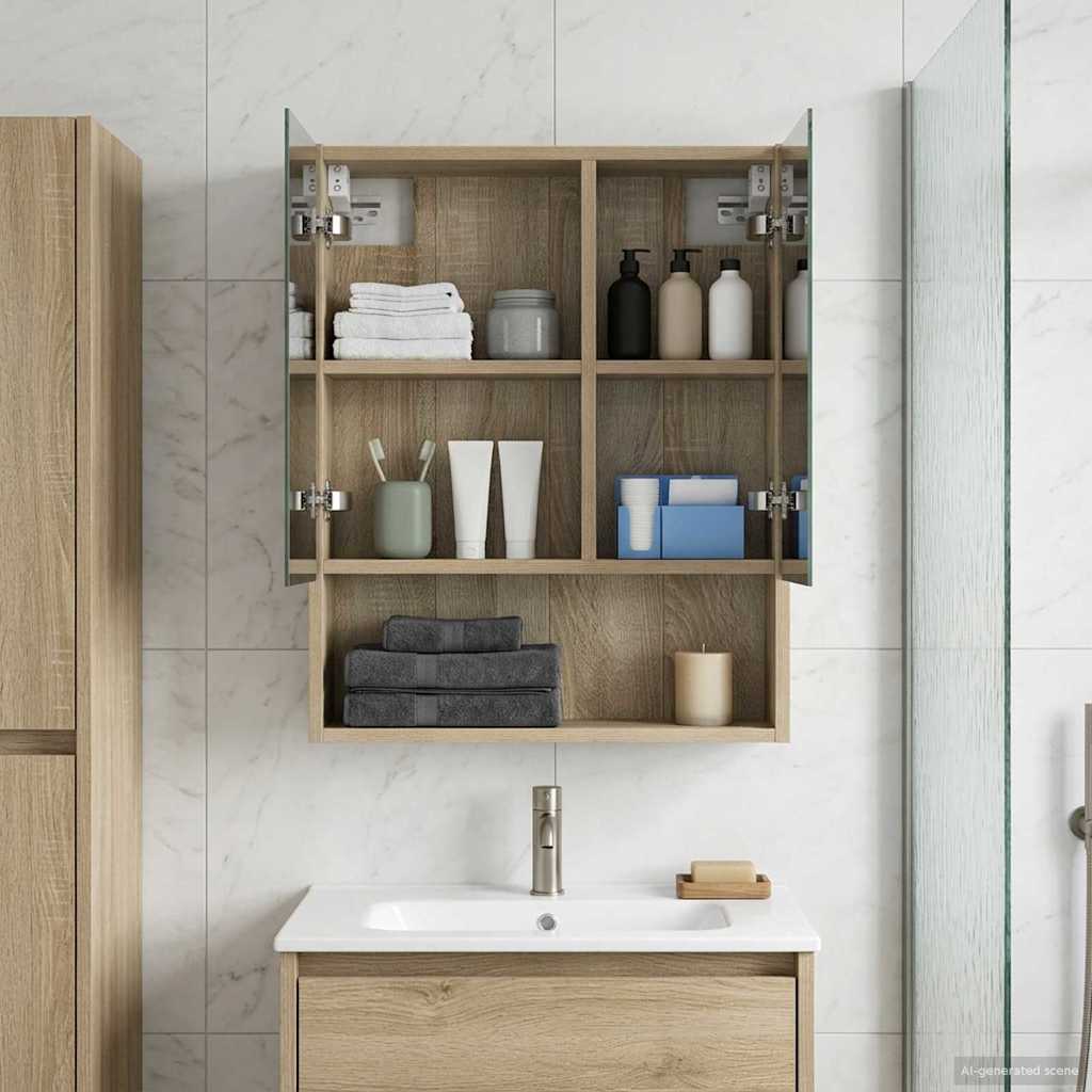 Bathroom Mirror Cabinet with Shelf Sonoma Oak 50 x 14.5 x 70 cm