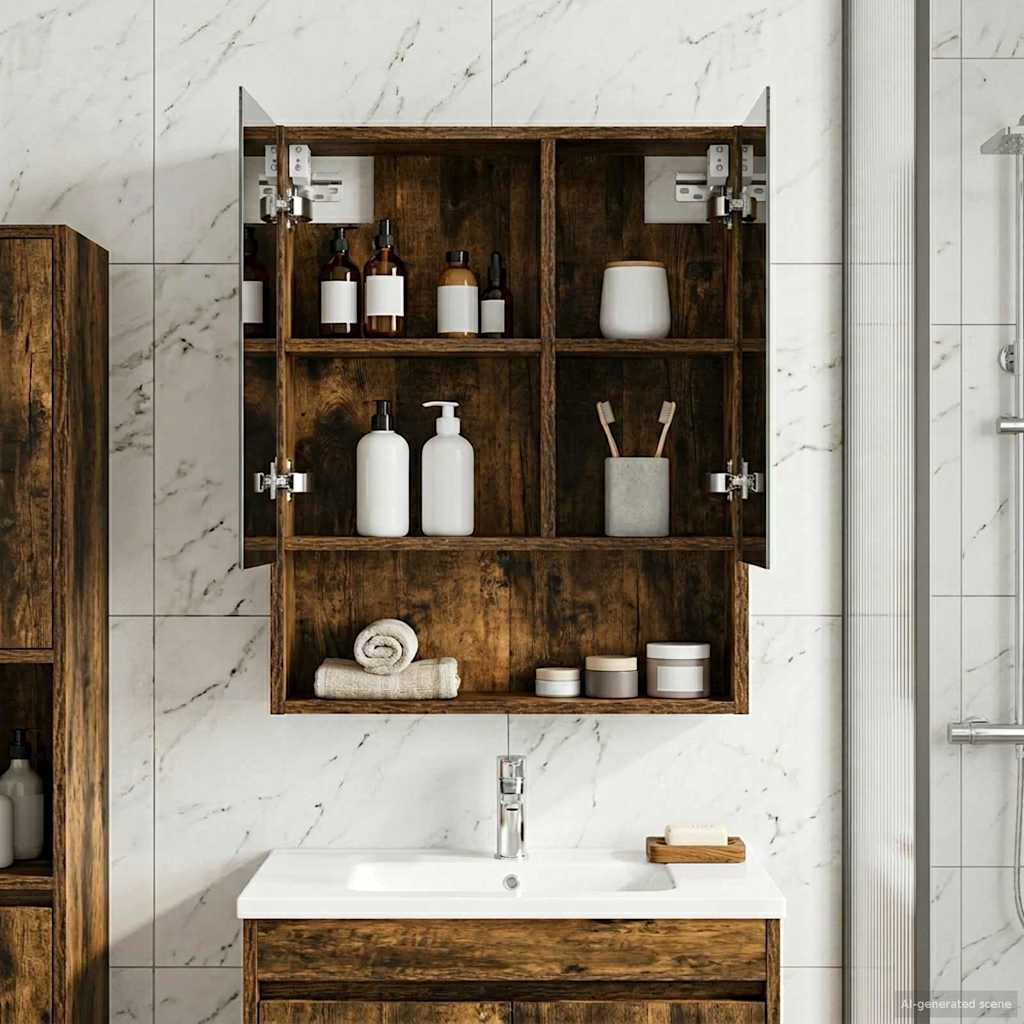 Bathroom Mirror Cabinet with Shelf Smoked Oak 50 x 14.5 x 70 cm