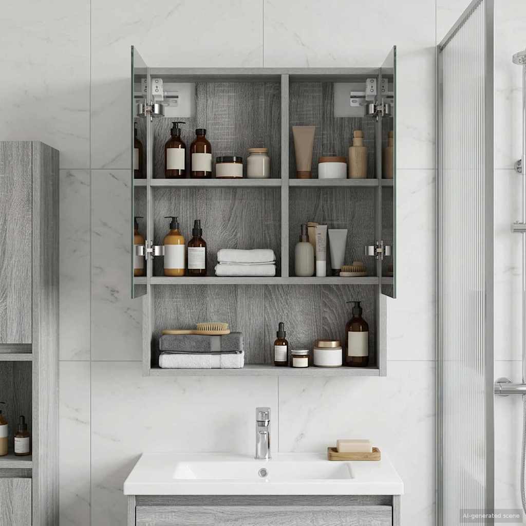 Bathroom Mirror Cabinet with Door Grey Sonoma 50 x 14.5 x 70 cm