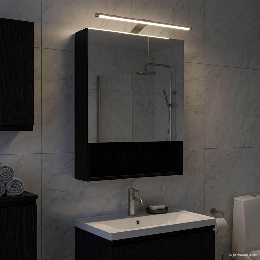 Bathroom Mirror Cabinet with Shelf Black Oak 50 x 14.5 x 70 cm
