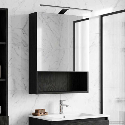 Bathroom Mirror Cabinet with Shelf Black Oak 50 x 14.5 x 70 cm