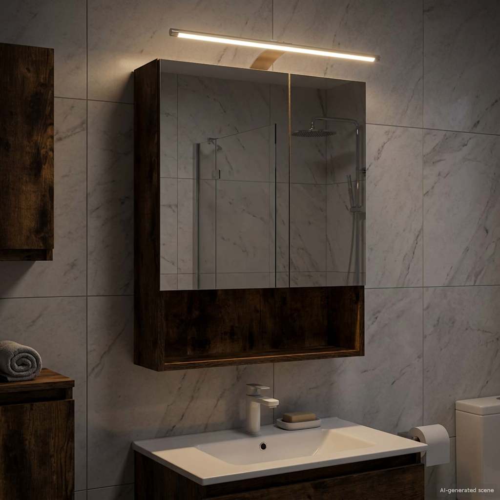 Bathroom Mirror Cabinet with Shelf Smoked Oak 50 x 14.5 x 70 cm
