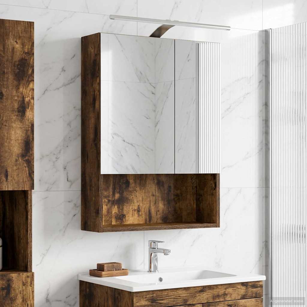 Bathroom Mirror Cabinet with Shelf Smoked Oak 50 x 14.5 x 70 cm