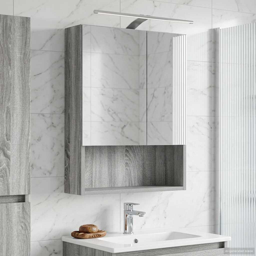 Bathroom Mirror Cabinet with Door Grey Sonoma 50 x 14.5 x 70 cm