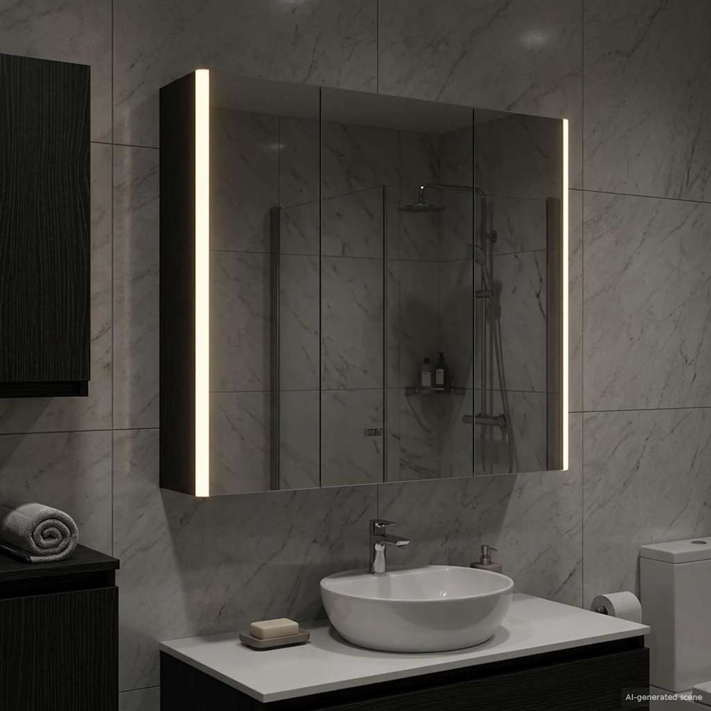 Bathroom Mirror Cabinet with Door Black Oak 73.5 x 15.5 x 70 cm