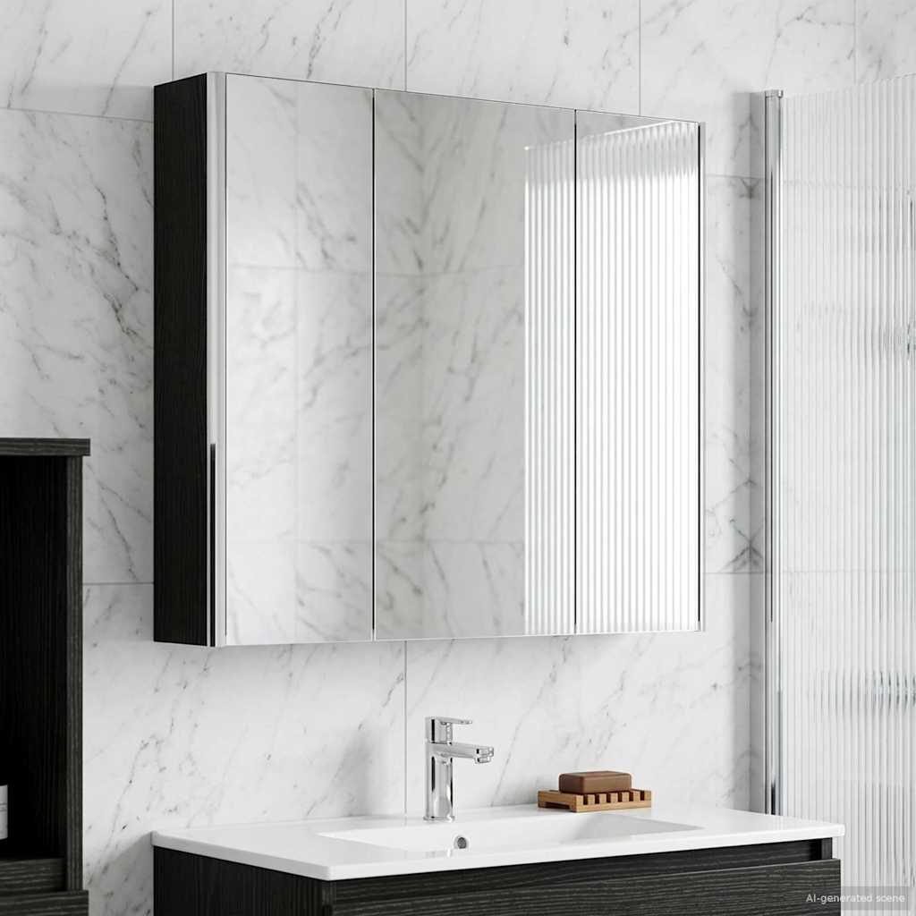 Bathroom Mirror Cabinet with Door Black Oak 73.5 x 15.5 x 70 cm