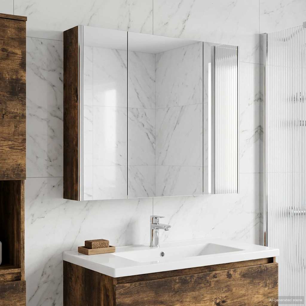Bathroom Mirror Cabinet Smoked Oak 83.5 x 15.5 x 70 cm