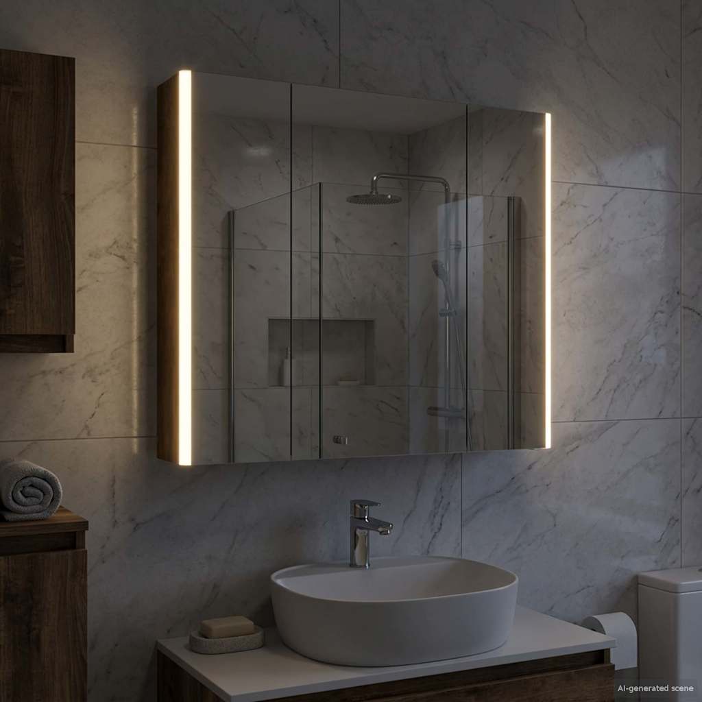 Bathroom Mirror Cabinet Smoked Oak 83.5 x 15.5 x 70 cm