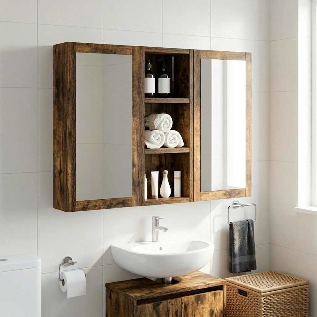 Bathroom Wall Cabinet with Shelf Smoked Oak 20 x 10 x 50 cm