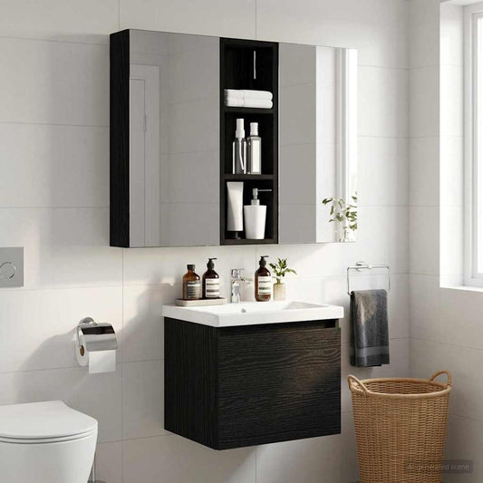 Bathroom Wall Cabinet Black Oak 20 x 10 x 60.5 cm