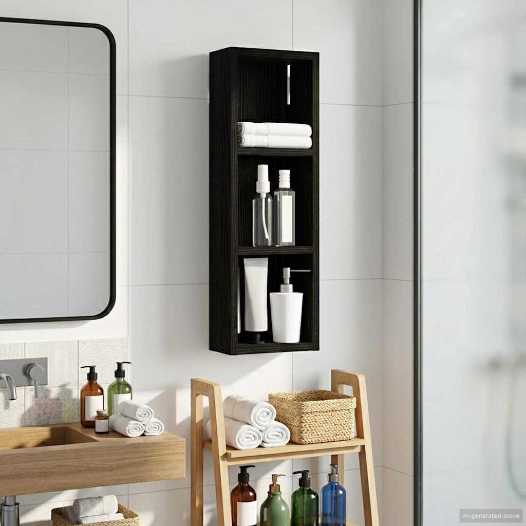 Bathroom Wall Cabinet with Shelf Black Oak 20 x 10 x 60.5 cm