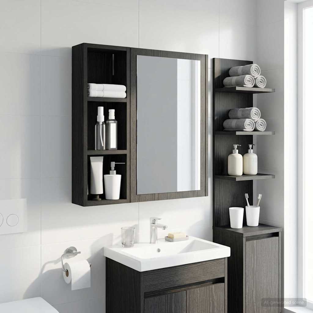 Bathroom Wall Cabinet with Shelf Black Oak 20 x 10 x 60.5 cm