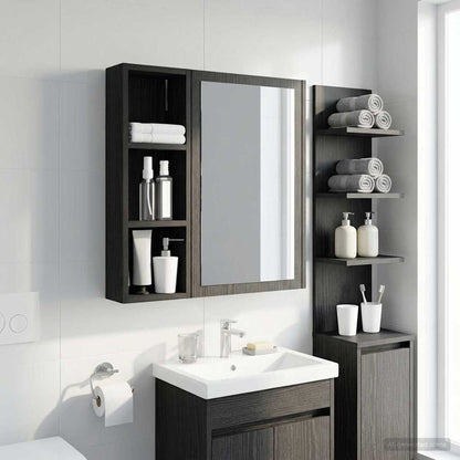Bathroom Wall Cabinet with Shelf Black Oak 20 x 10 x 60.5 cm
