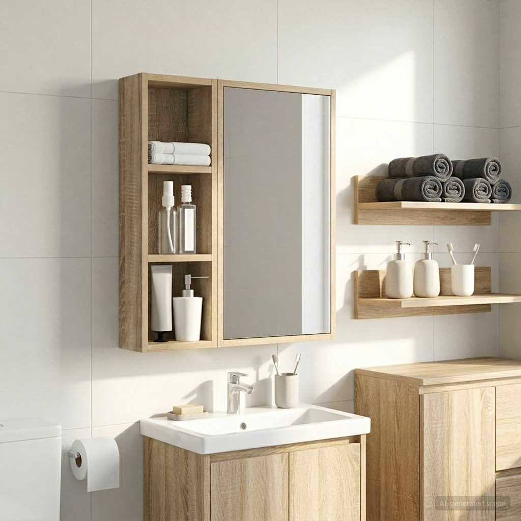 Bathroom Wall Cabinet with Shelf Sonoma Oak 20 x 10 x 60.5 cm