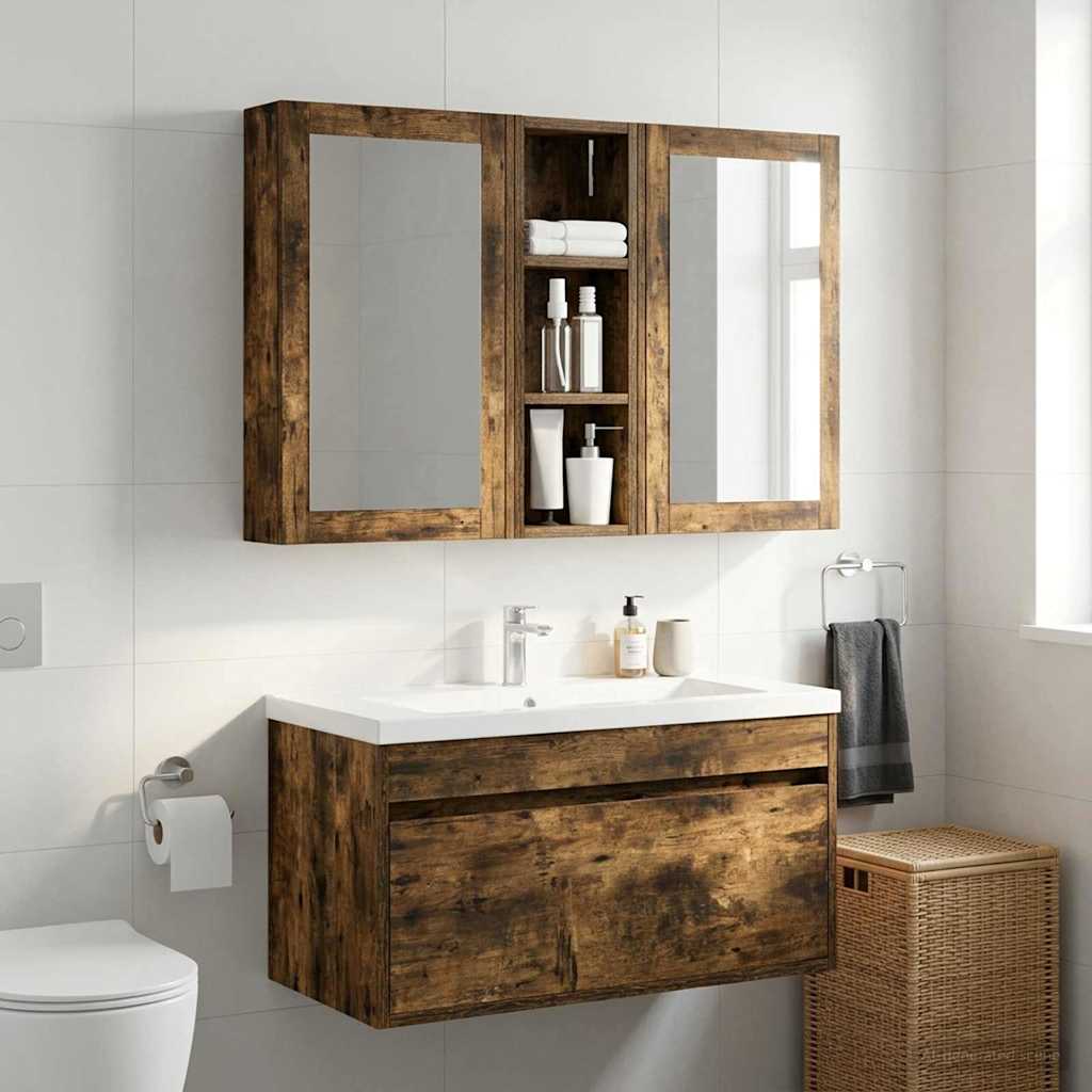 Bathroom Wall Cabinet with Shelf Smoked Oak 20 x 10 x 60.5 cm