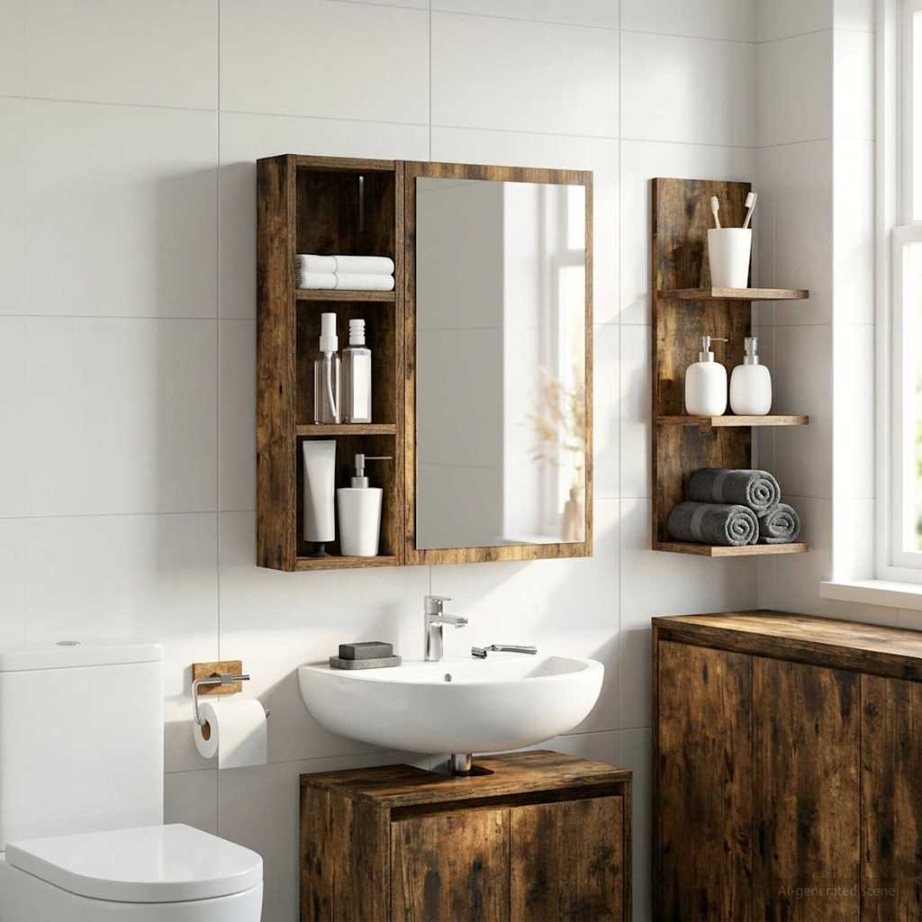 Bathroom Wall Cabinet with Shelf Smoked Oak 20 x 10 x 60.5 cm