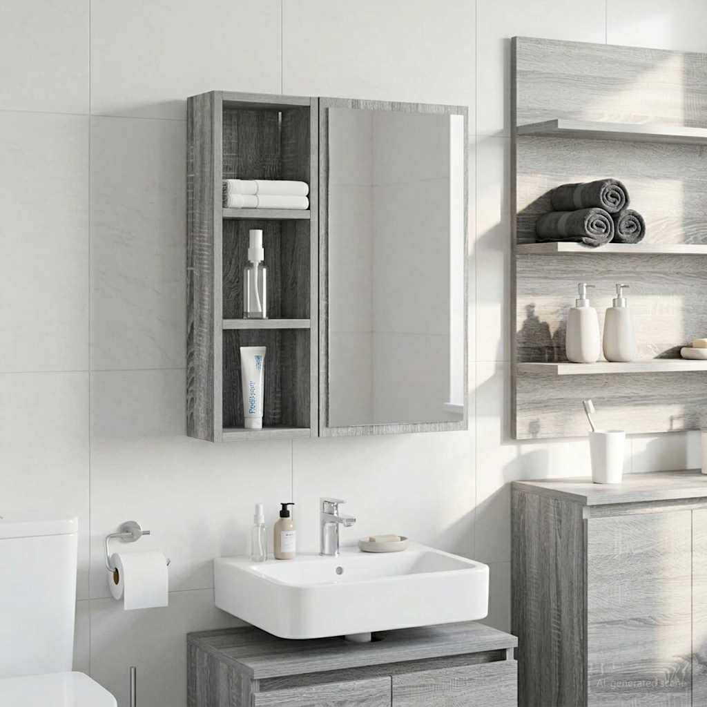 Bathroom Wall Cabinet with Shelf Grey Sonoma 20 x 10 x 60.5 cm