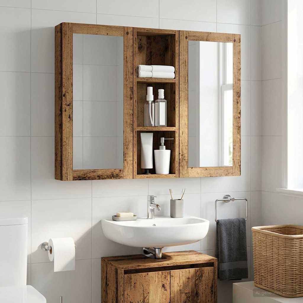 Bathroom Wall Cabinet with Shelf Old Wood 20 x 10 x 60.5 cm