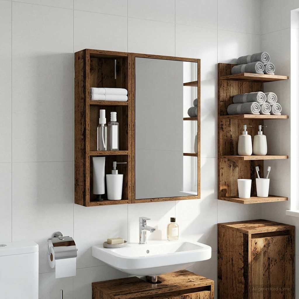 Bathroom Wall Cabinet with Shelf Old Wood 20 x 10 x 60.5 cm