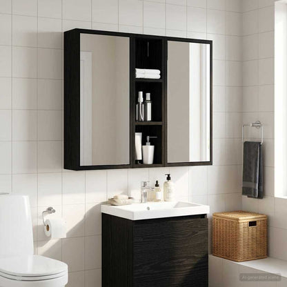 Bathroom Wall Cabinet Black Oak 20 x 14 x 70 cm Engineered wood