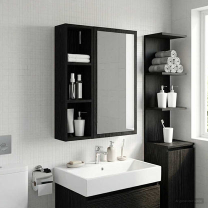 Bathroom Wall Cabinet Black Oak 20 x 14 x 70 cm Engineered wood