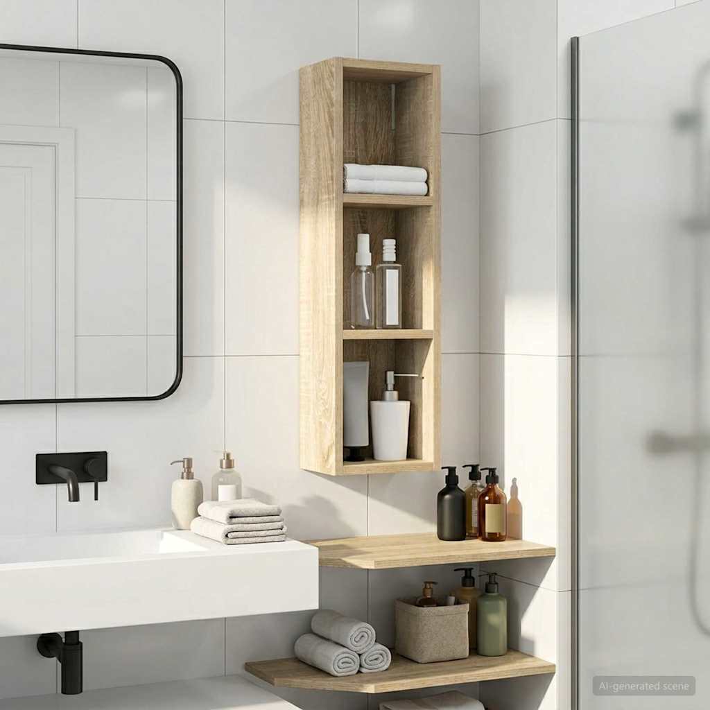 Bathroom Wall Cabinet with Shelf Sonoma Oak 20 x 14 x 70 cm