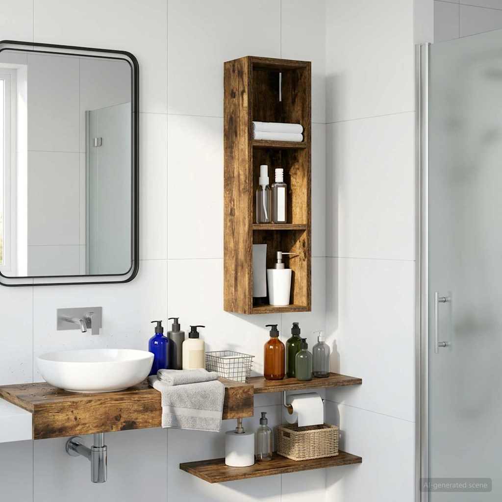 Bathroom Wall Cabinet Smoked Oak 20 x 14 x 70 cm