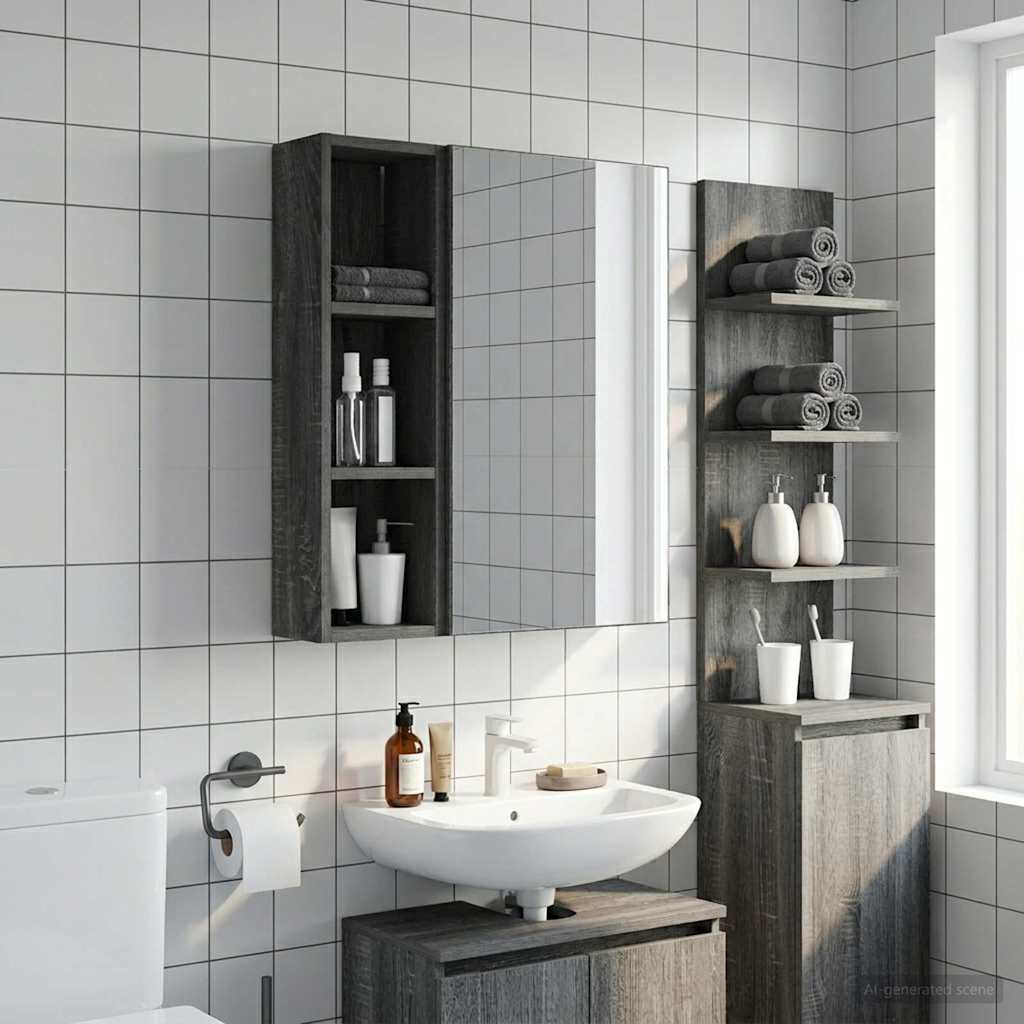 Bathroom Wall Cabinet Grey Sonoma 20 x 14 x 70 cm