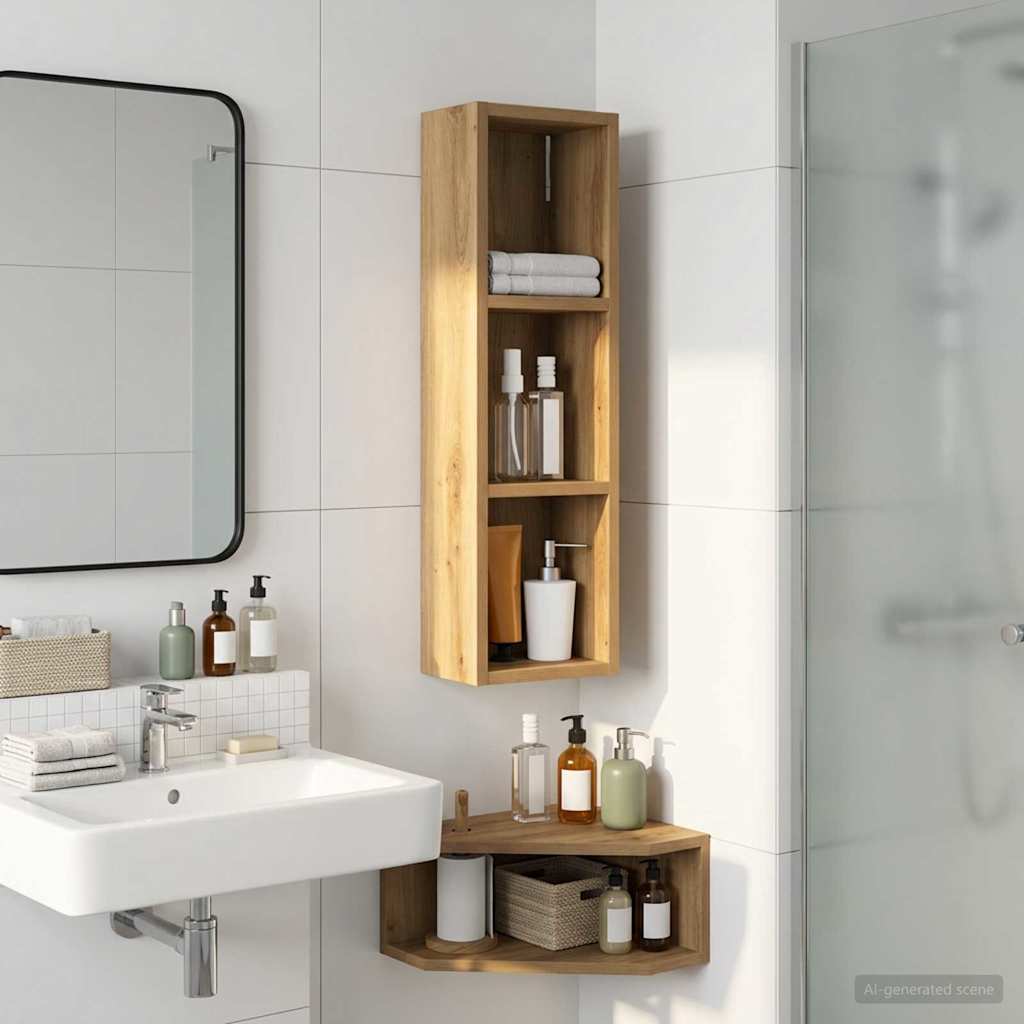 Bathroom Wall Cabinet with Shelf Artisian Oak 20 x 14 x 70 cm