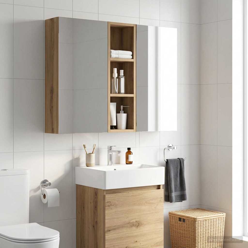 Bathroom Wall Cabinet with Shelf Artisian Oak 20 x 14 x 70 cm