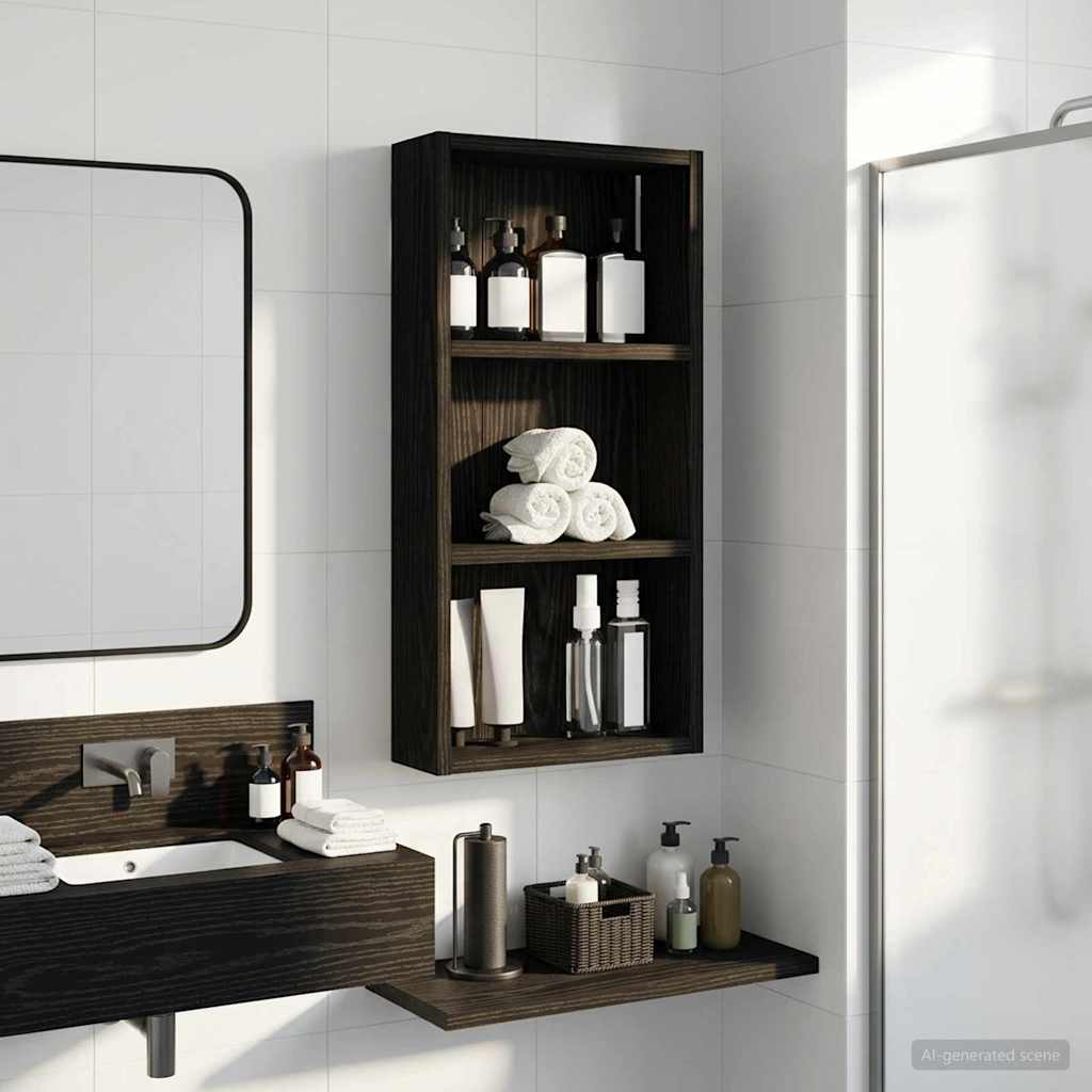 Bathroom Wall Cabinet Black Oak 30 x 10 x 60.5 cm