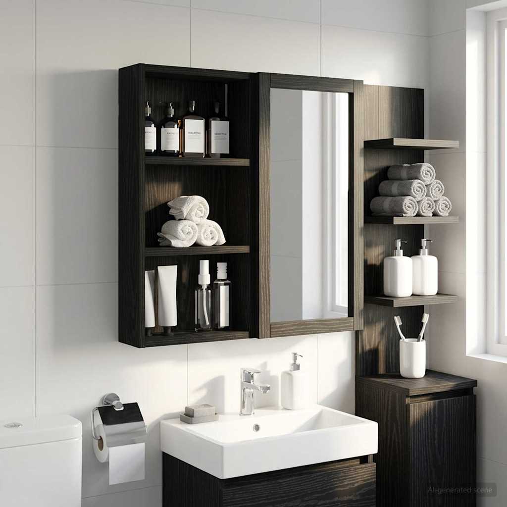 Bathroom Wall Cabinet Black Oak 30 x 10 x 60.5 cm
