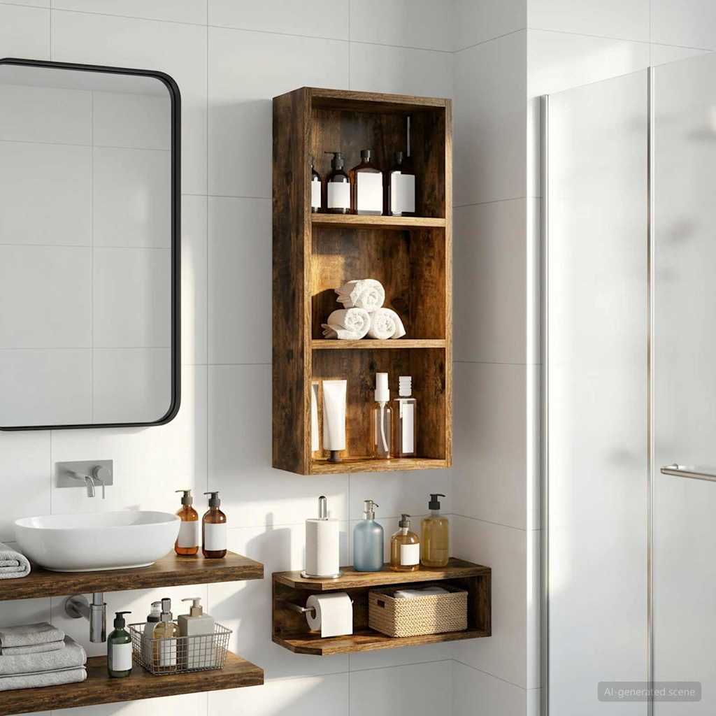 Bathroom Wall Cabinet Smoked Oak 30 x 14 x 70 cm