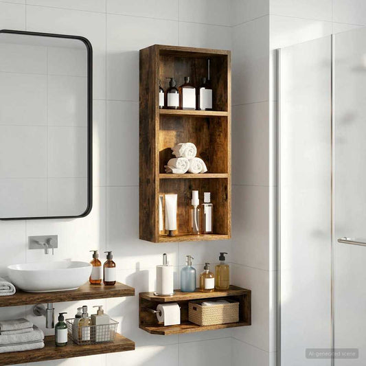 Bathroom Wall Cabinet Smoked Oak 30 x 14 x 70 cm