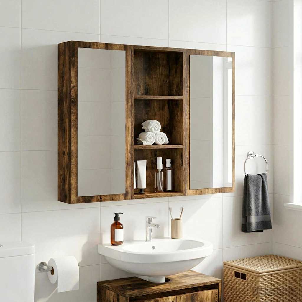 Bathroom Wall Cabinet Smoked Oak 30 x 14 x 70 cm