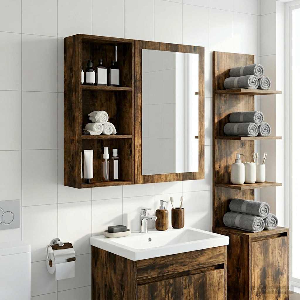 Bathroom Wall Cabinet Smoked Oak 30 x 14 x 70 cm