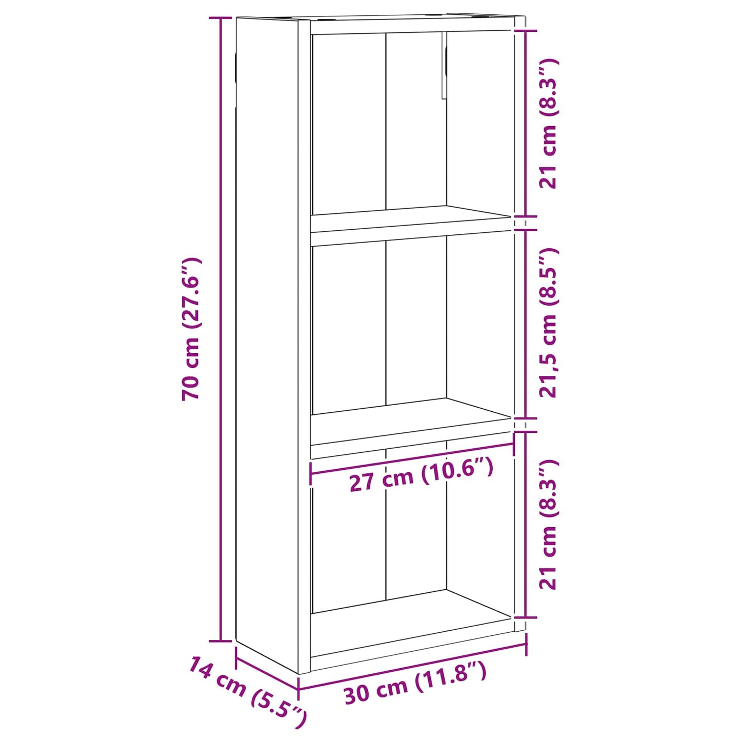 Bathroom Wall Cabinet Smoked Oak 30 x 14 x 70 cm