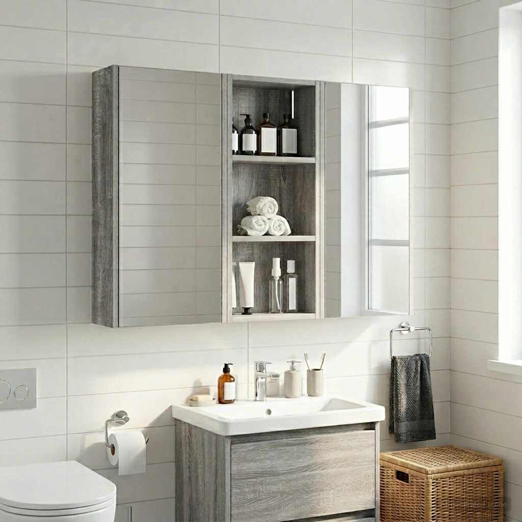 Bathroom Wall Cabinet with Shelf Grey Sonoma 30 x 14 x 70 cm