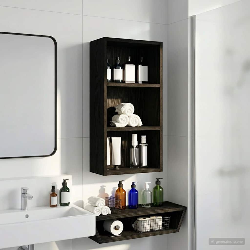 Bathroom Wall Cabinet Black Oak 30 x 16 x 62.5 cm
