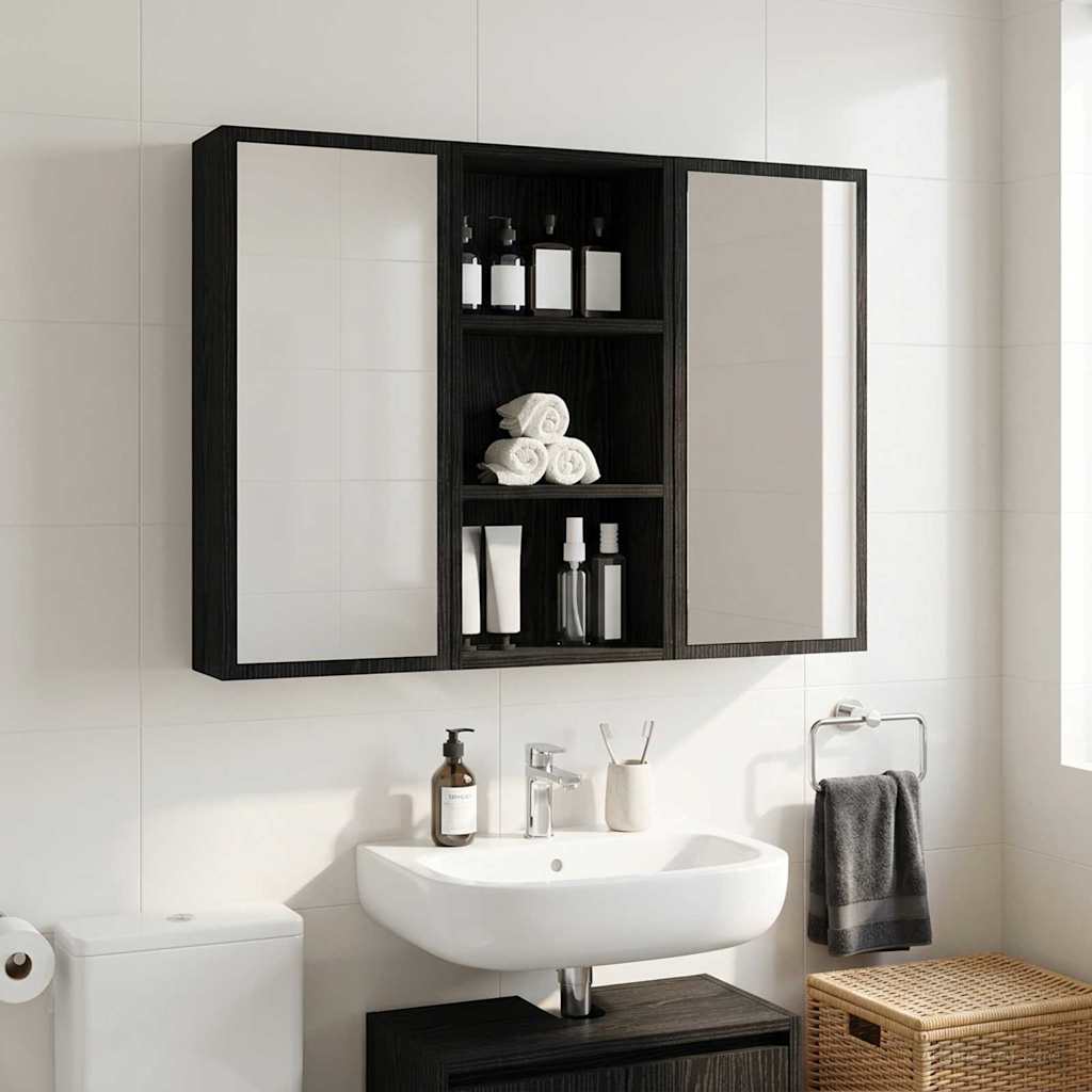 Bathroom Wall Cabinet Black Oak 30 x 16 x 62.5 cm