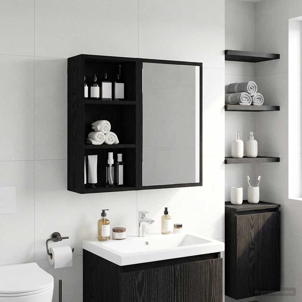 Bathroom Wall Cabinet Black Oak 30 x 16 x 62.5 cm