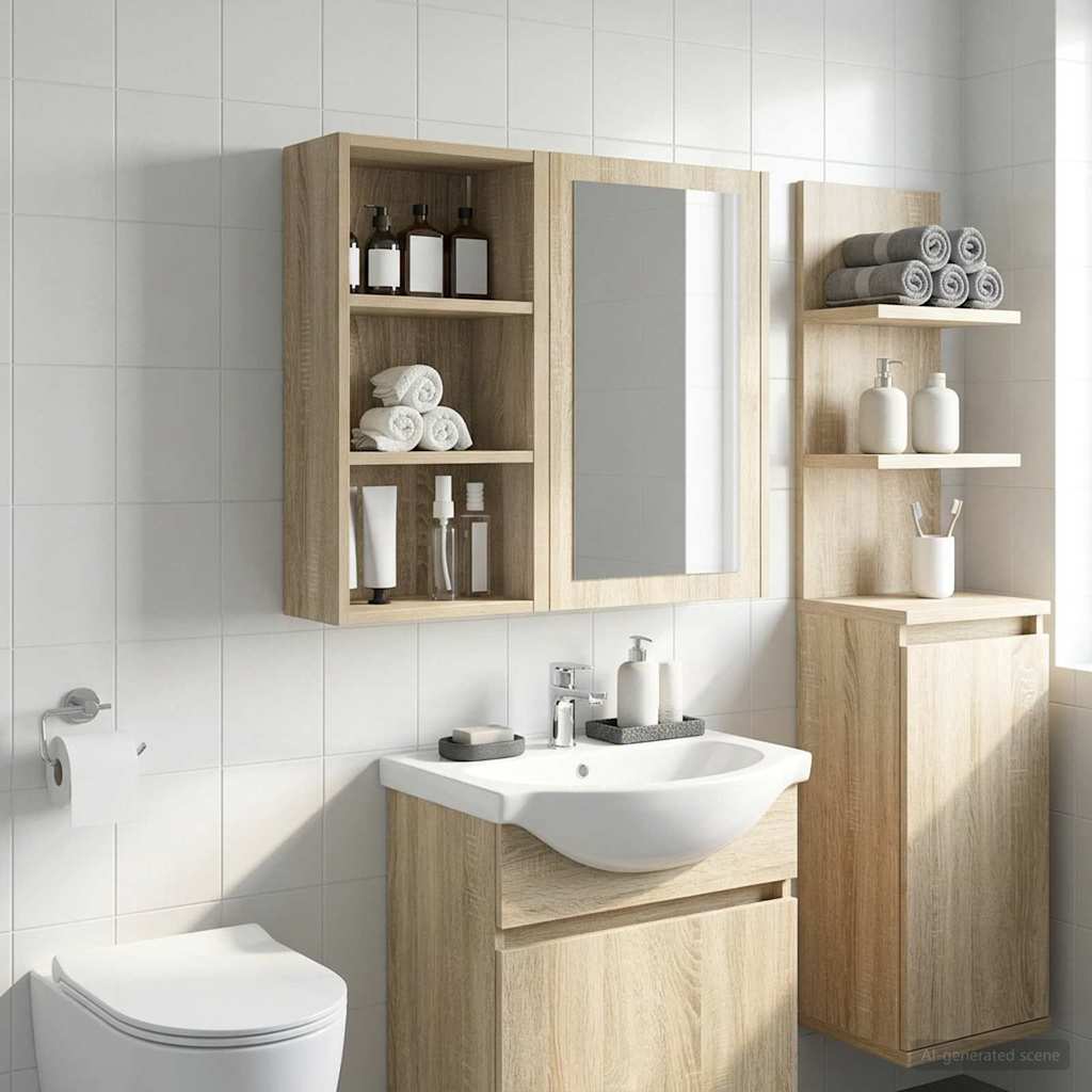 Bathroom Wall Cabinet with Shelf Sonoma Oak 30 x 16 x 62.5 cm